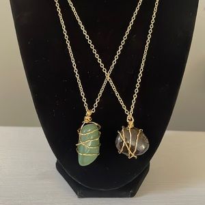 2 for $20 wire wrap necklaces. Hematite rock, green Amazonite crystal 18inch.